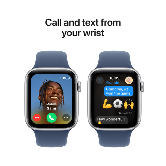 Apple Watch SE GPS 44mm Silver Aluminium Case with Denim Sport Band - S/M, MXEQ3QA/A