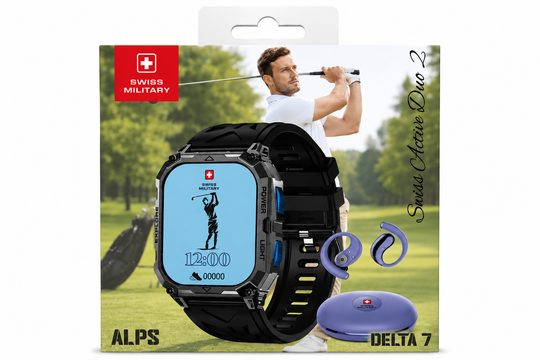 Swiss Military ALPS Delta 7 Smart Watch Combo | AMOLED Display | Bluetooth Calling | Health Monitoring | IP68 | Wireless Earbuds Included