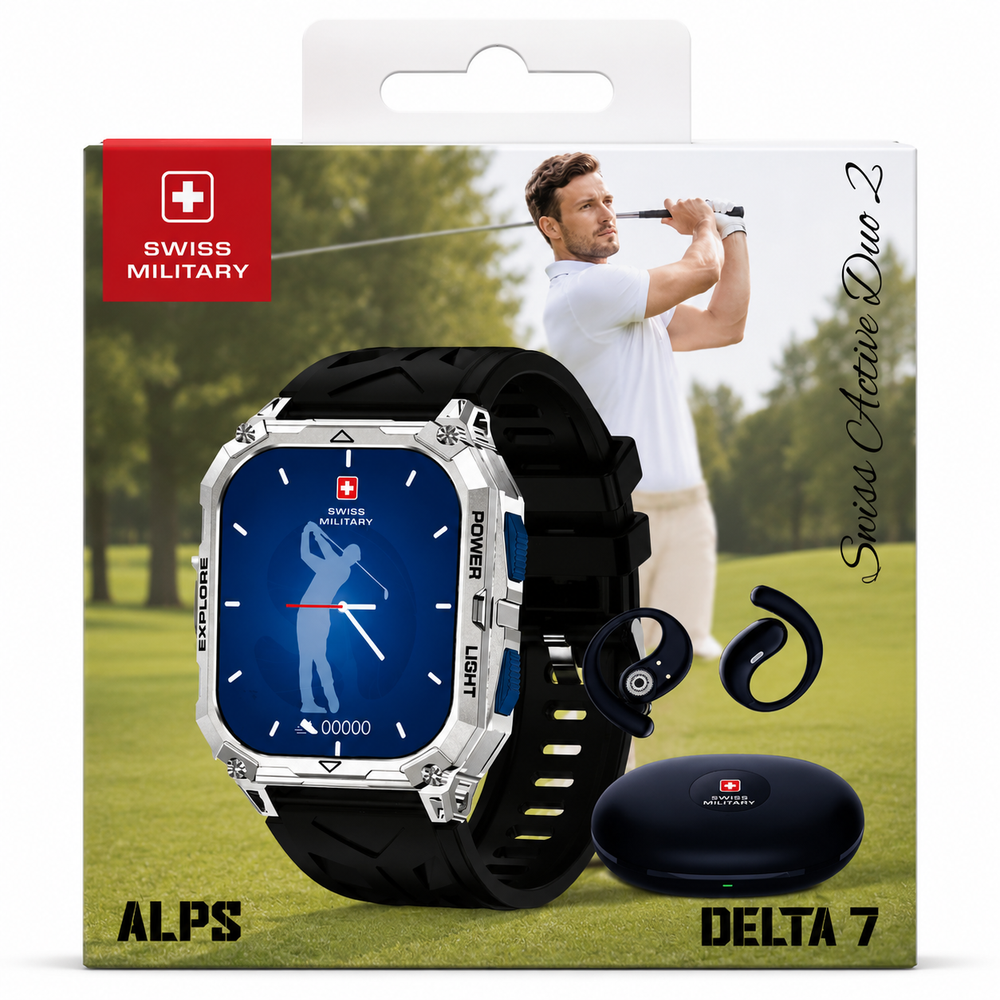 Swiss Military ALPS Delta 7 Smartwatch with Wireless Earbuds & Charging Case