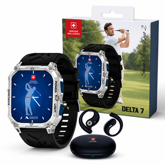 Swiss Military ALPS Delta 7 Smartwatch with Wireless Earbuds & Charging Case