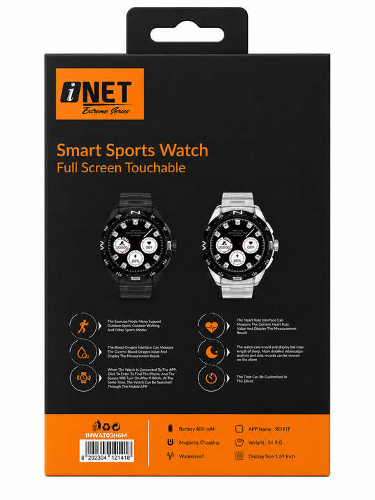 iNet Smart Sports Watch Full Screen Touchable with Magnetic Charging