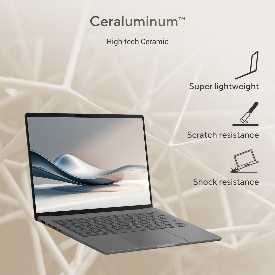 Asus Zenbook A14 Notebook, 12 CORE Hamoa Snapdragon X Elite X1E 78 100, 32GB RAM, 1TB Storage, 14-inch WUXGA (1920 x 1200) OLED 16:10, Qualcomm Hexagon NPU Graphics up to 45TOPS, Win 11 Home, Zabriskie Beige