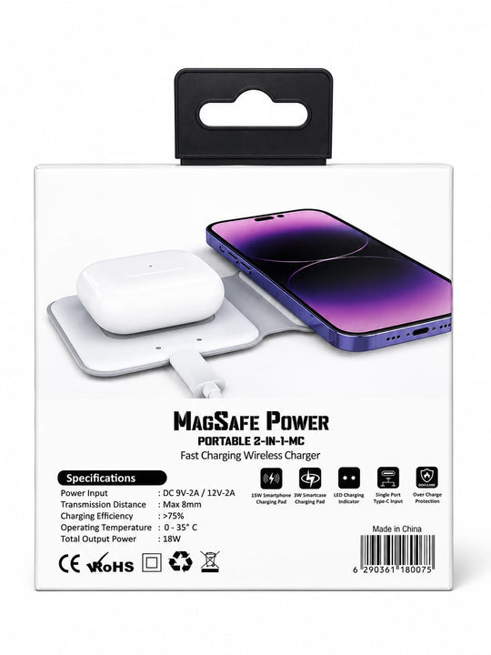Swiss Military MagSafe Power Portable 2-IN-1-MC Fast Charging Wireless Charger for Smartphone and Cases
