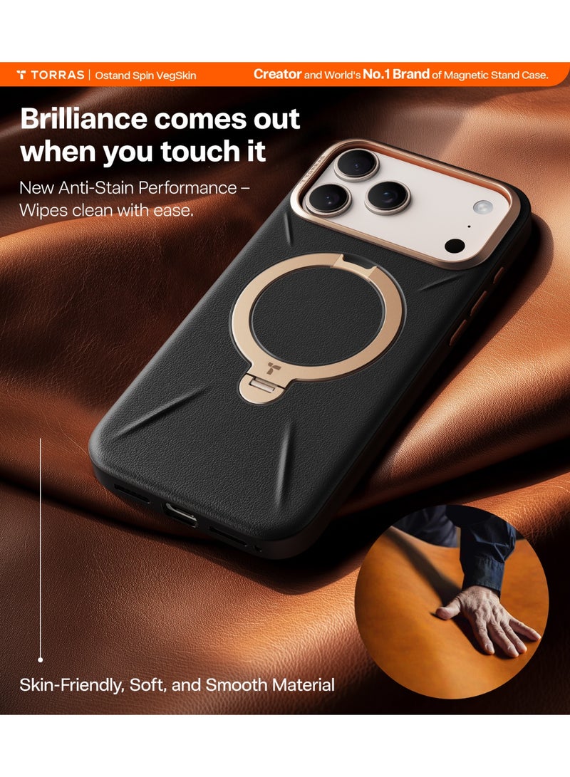 TORRAS Ostand VegSkin Vegan Leather Case for iPhone 17 Pro Max - Black