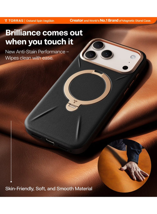 TORRAS Ostand VegSkin Vegan Leather Case for iPhone 17 Pro Max - Black