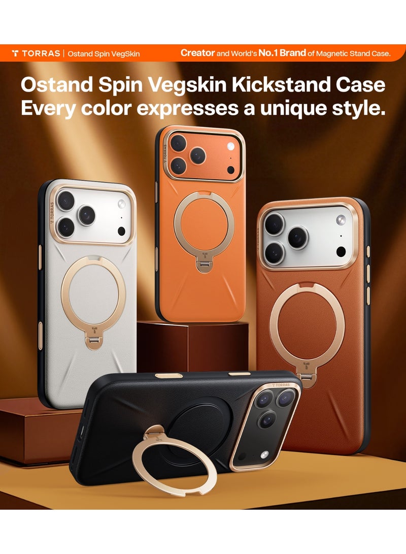 TORRAS Ostand VegSkin Vegan Leather Case for iPhone 17 Pro Max - Black