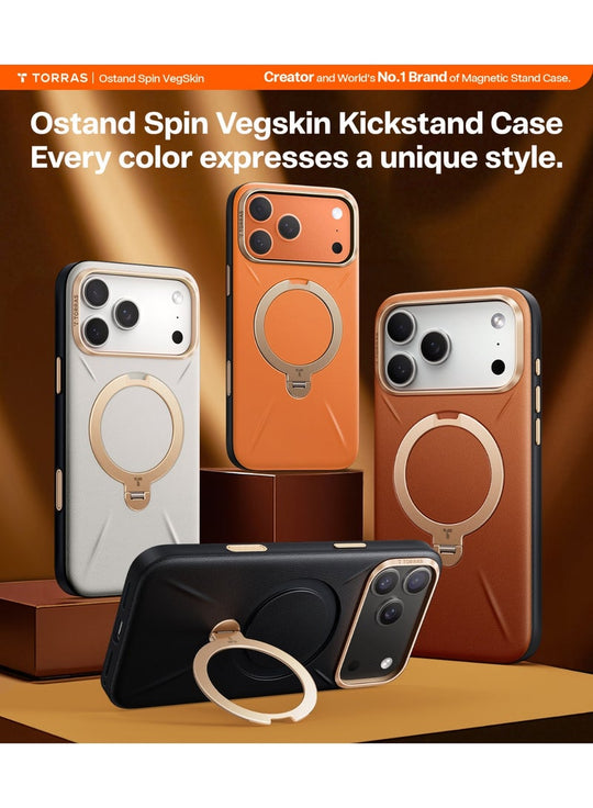 TORRAS Ostand VegSkin Vegan Leather Case for iPhone 17 Pro Max - Black