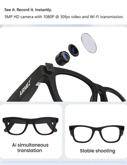 Airmez Mezlens S1 Smart AI Glasses with Camera, Black