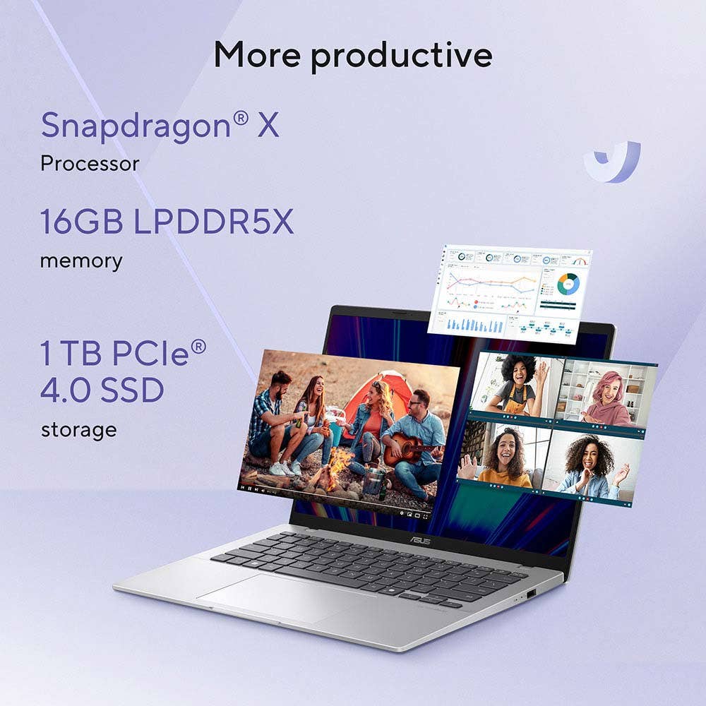 Asus Vivobook 14 Copilot+ PC Snapdragon X X1 26 100, 16GB RAM, 1TB SSD, 14-inch display, Windows 11 Home