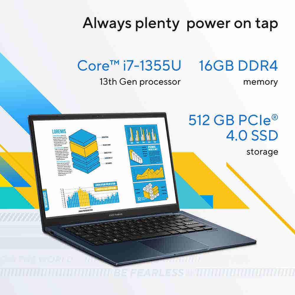 ASUS Vivobook X1404VA-NKI585WU  Laptop, Intel 13th Gen i5-1335U, 8GB RAM, 512GB SSD, Intel UHD, 14 Full HD, Windows 11 Home, Quiet Blue